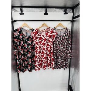Lot Of 3 Pinc Floral Dresses Womens XL Soft Comfy Flowy Stretchy Feminine